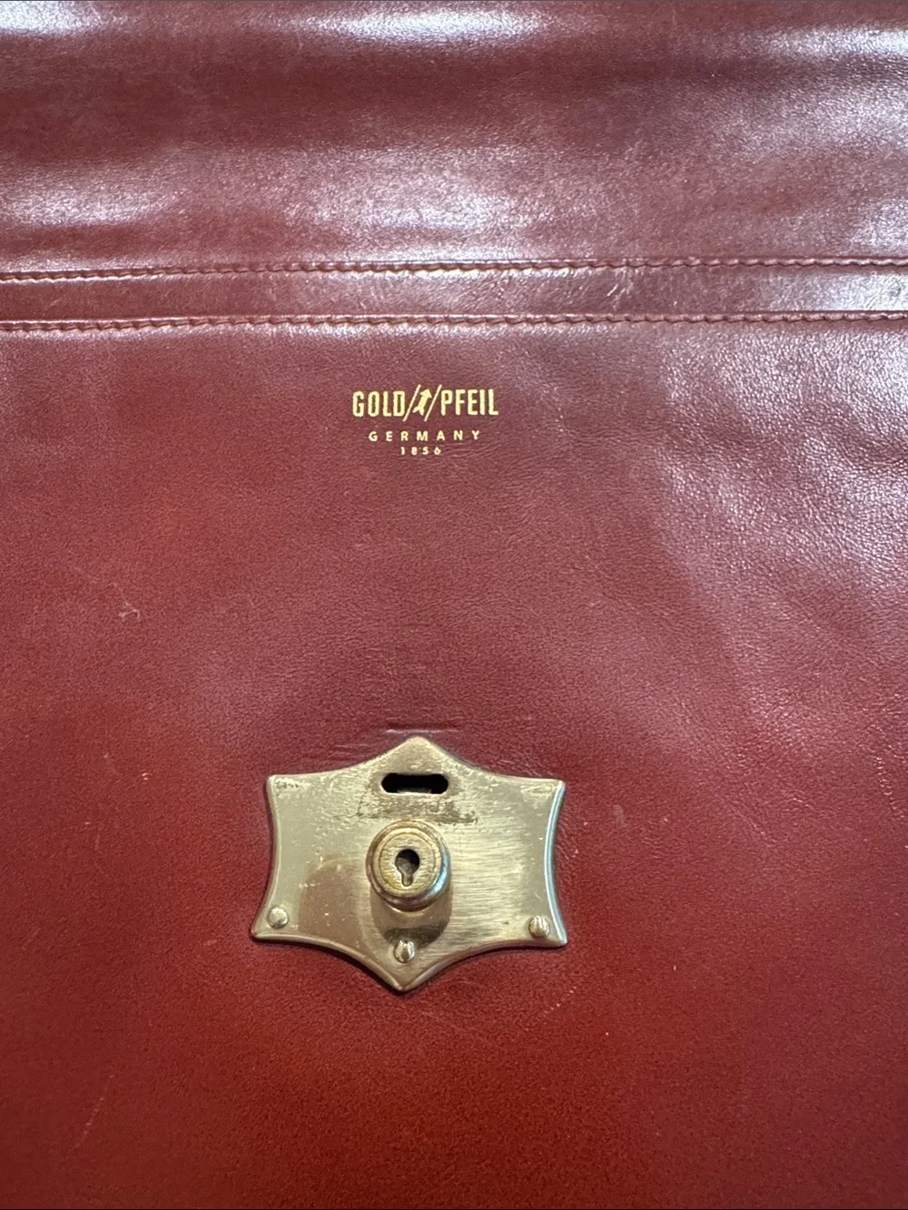 Men's Leather Envelope Briefcase in Deep Red/brown with Gold Hardware